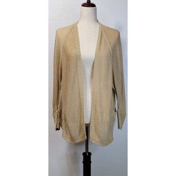 VTG Lauren Ralph Cardigan Sweater Sz Small Beige/Brown Linen Crochet Long Sleeve - Picture 1 of 8